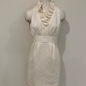 Beige dress with ruffle collar - size 4P
